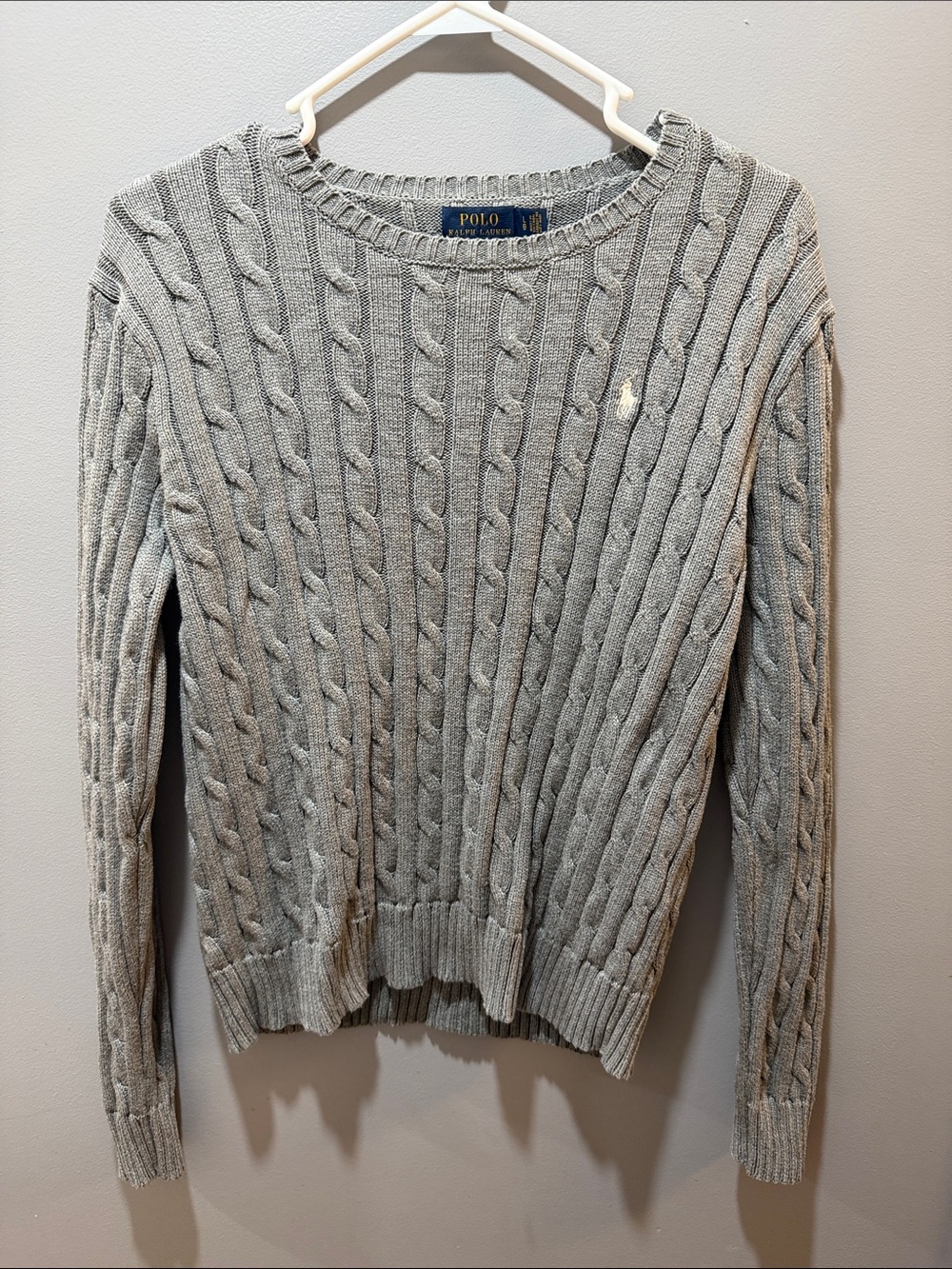 Polo by Ralph Lauren Light Gray Cable-Knit Crewneck Sweater